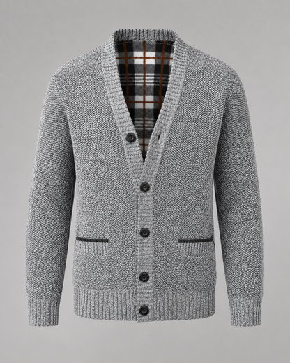 Men's Knitted Button Cardigan - V-Neck Regular Fit Ribbed Trim