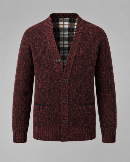 Men's Knitted Button Cardigan - V-Neck Regular Fit Ribbed Trim