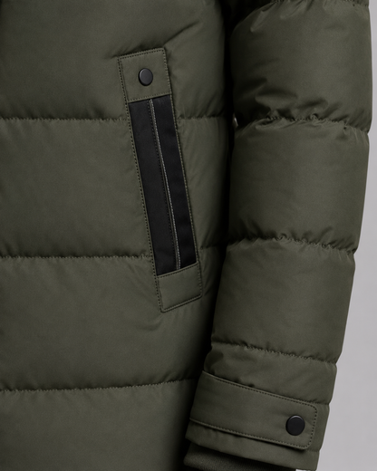 Men's Long Padded Parka - Hooded Quilted Design
