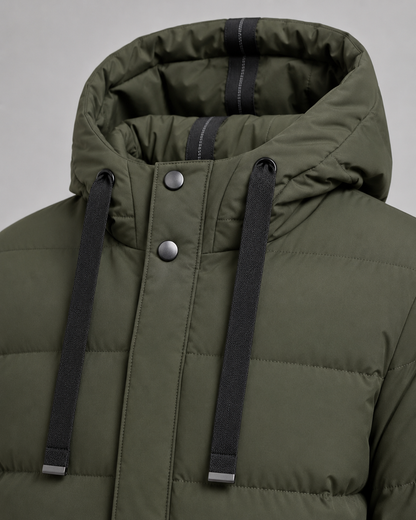 Men's Long Padded Parka - Hooded Quilted Design
