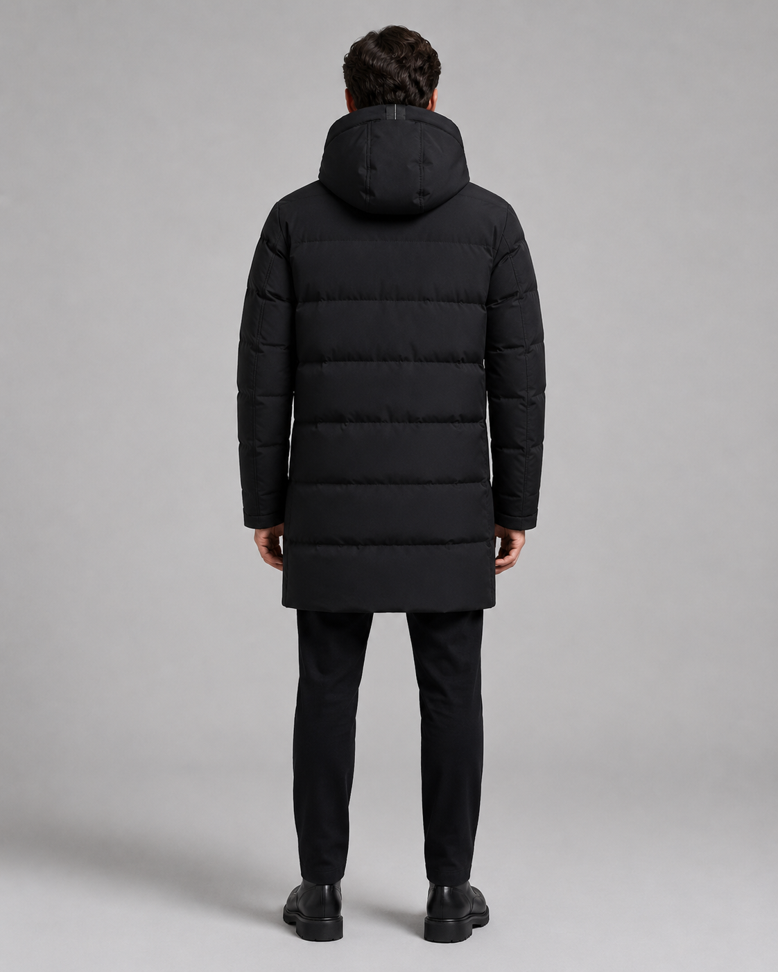 Men's Long Padded Parka - Hooded Quilted Design