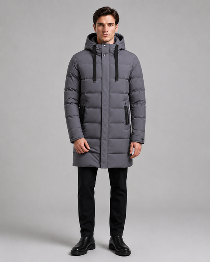Men's Long Padded Parka - Hooded Quilted Design