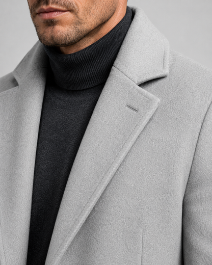 Men's Long Single-Breasted Overcoat - Notch Lapel Tailored Fit