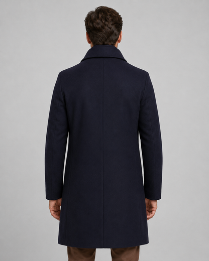Men's Long Single-Breasted Overcoat - Notch Lapel Tailored Fit