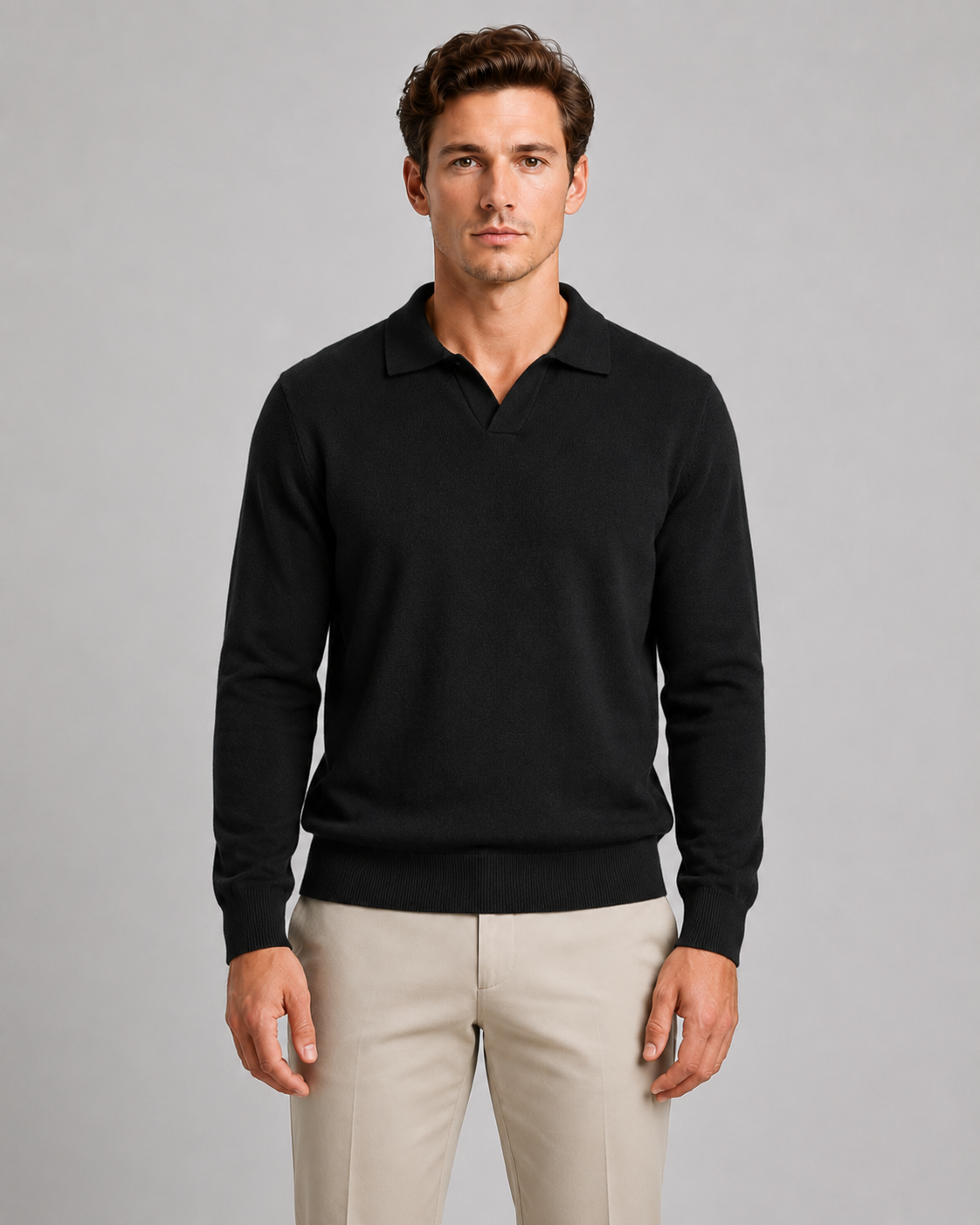 Men's Open-Collar Knitted Polo