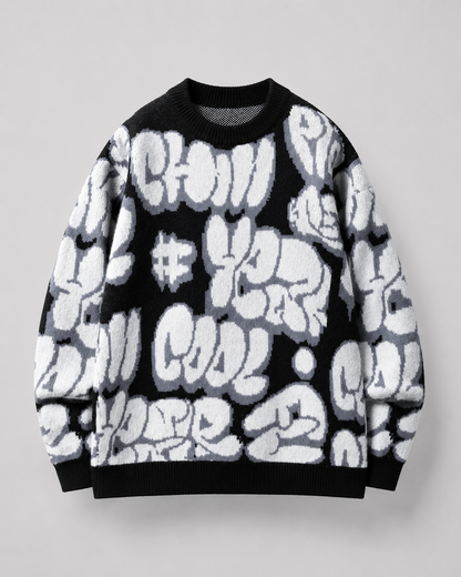 Men's Oversized Graphic Knit Sweater - Graffiti Drop Shoulder Fit