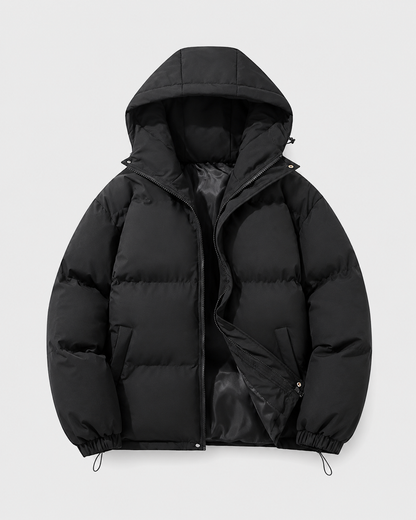 Men's Hooded Winter Puffer Jacket with Drawstring Hem