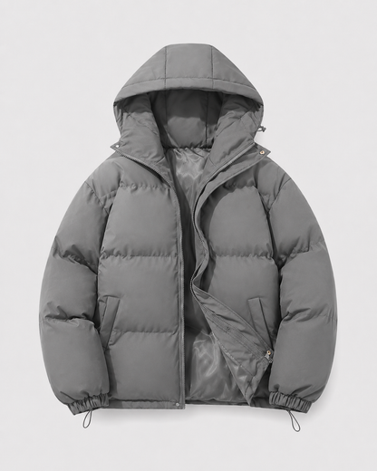 Men's Hooded Winter Puffer Jacket with Drawstring Hem