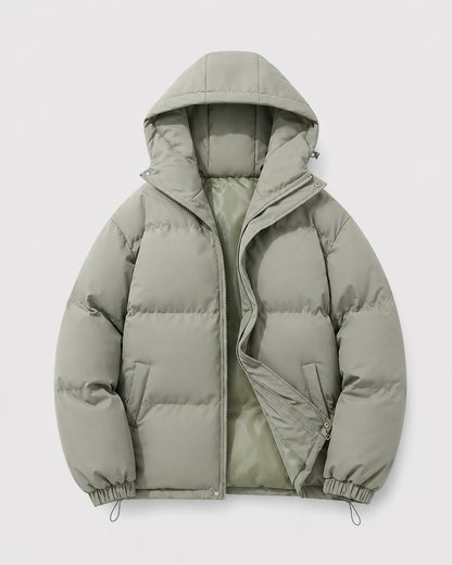 Men's Hooded Winter Puffer Jacket with Drawstring Hem