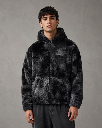 Men's Plush Hooded Zip Jacket - Relaxed Fit Streetwear