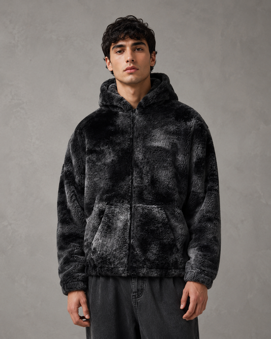 Men's Plush Hooded Zip Jacket - Relaxed Fit Streetwear