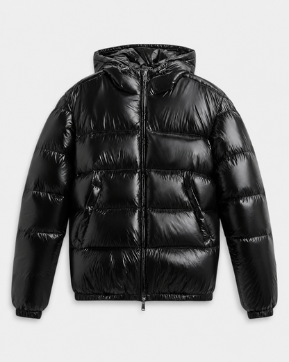 Men's Hooded Puffer Jacket Glossy Quilted Finish