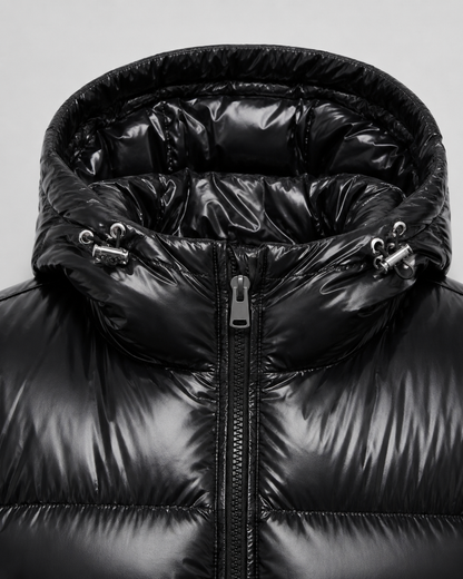 Men's Hooded Puffer Jacket Glossy Quilted Finish