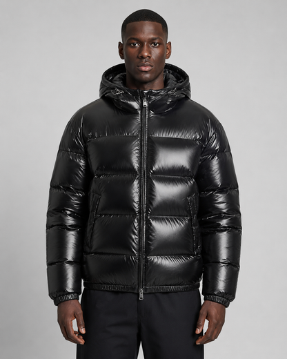 Men's Hooded Puffer Jacket Glossy Quilted Finish