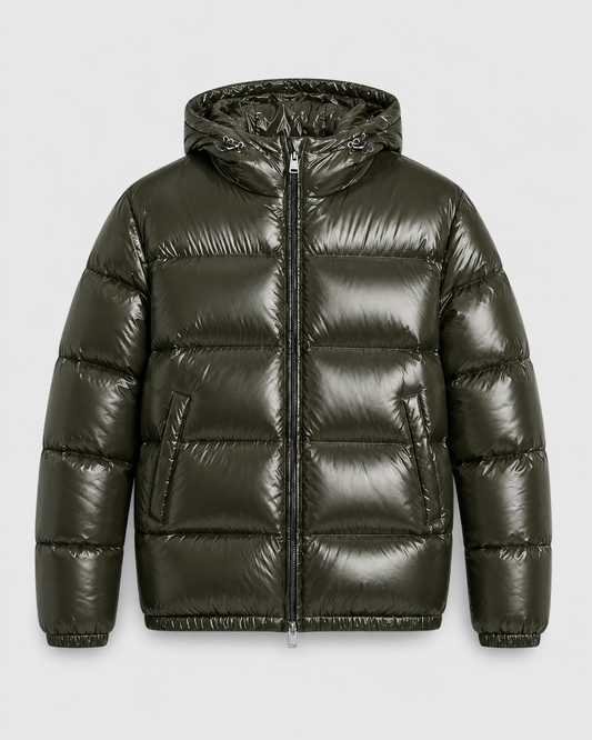 Men's Hooded Puffer Jacket Glossy Quilted Finish