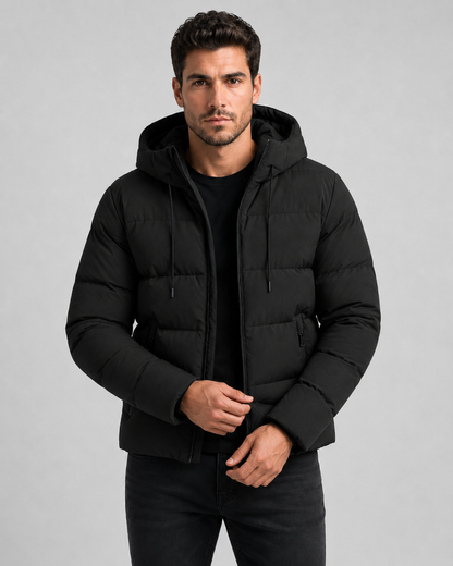 Men's Hooded Winter Puffer Jacket with Zip Pockets