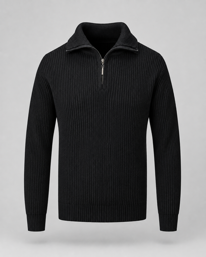Men's Ribbed Quarter Zip Sweater - Collared Regular Fit