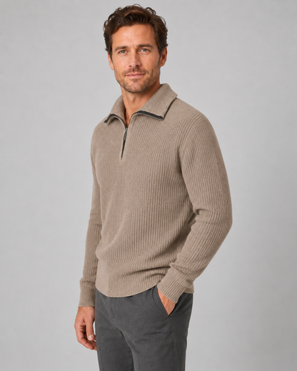 Men's Ribbed Quarter Zip Sweater - Collared Regular Fit