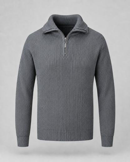Men's Ribbed Quarter Zip Sweater - Collared Regular Fit
