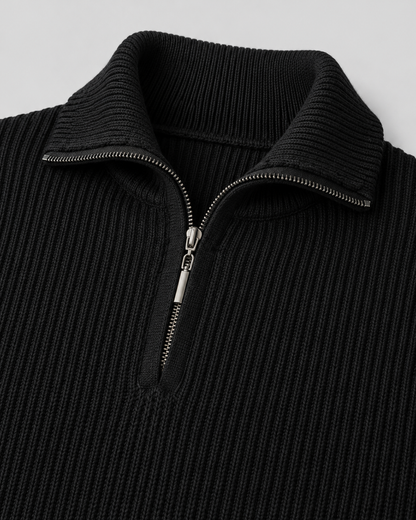Men's Ribbed Quarter Zip Sweater - Collared Regular Fit