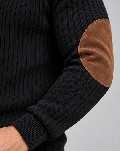 Men's Ribbed Quarter Zip Sweater - Contrast Yoke Regular Fit