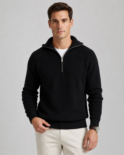 Men's Ribbed Quarter-Zip Sweater - High Collar Regular Fit