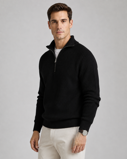 Men's Ribbed Quarter-Zip Sweater - High Collar Regular Fit