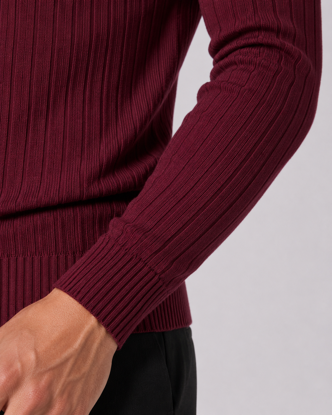 Men's Ribbed Turtleneck Sweater - Slim Fit Long Sleeve