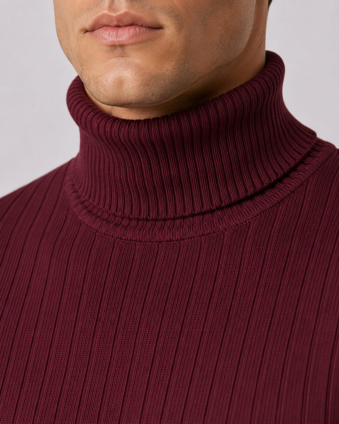 Men's Ribbed Turtleneck Sweater - Slim Fit Long Sleeve