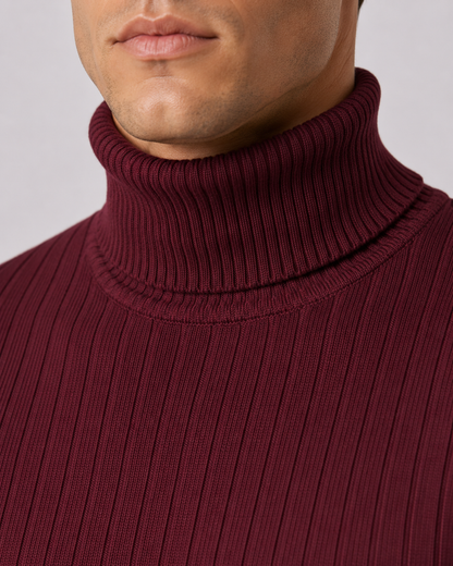 Men's Ribbed Turtleneck Sweater - Slim Fit Long Sleeve