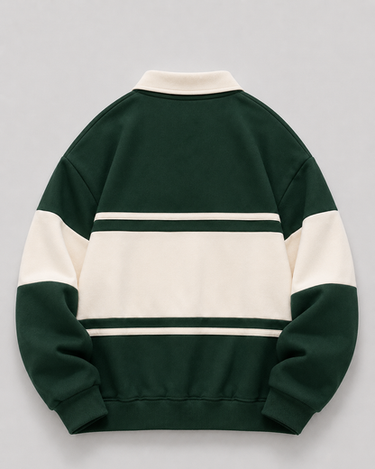 Men's Rugby Polo Sweater - Colour Block Long Sleeve Relaxed Fit