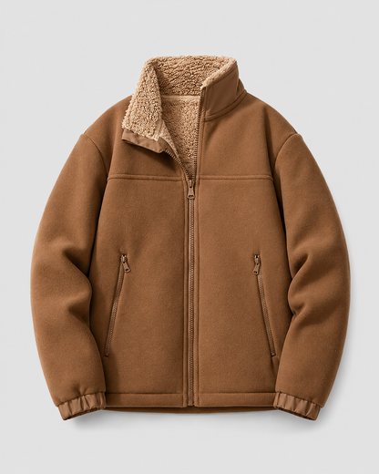 Men's Sherpa-Lined Fleece Jacket - Full Zip Stand Collar