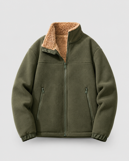 Men's Sherpa-Lined Fleece Jacket - Full Zip Stand Collar