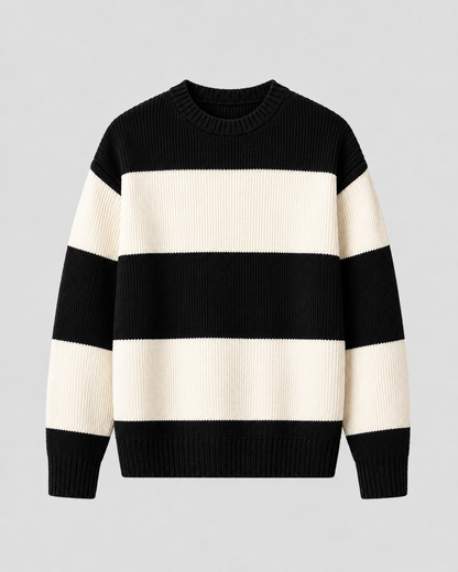 Men's Striped Knit Crew Neck Sweater - Relaxed Fit