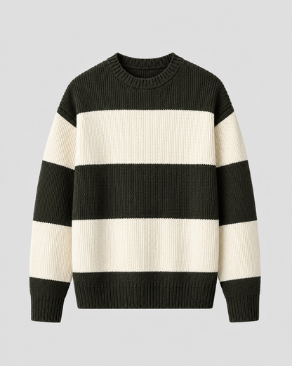 Men's Striped Knit Crew Neck Sweater - Relaxed Fit
