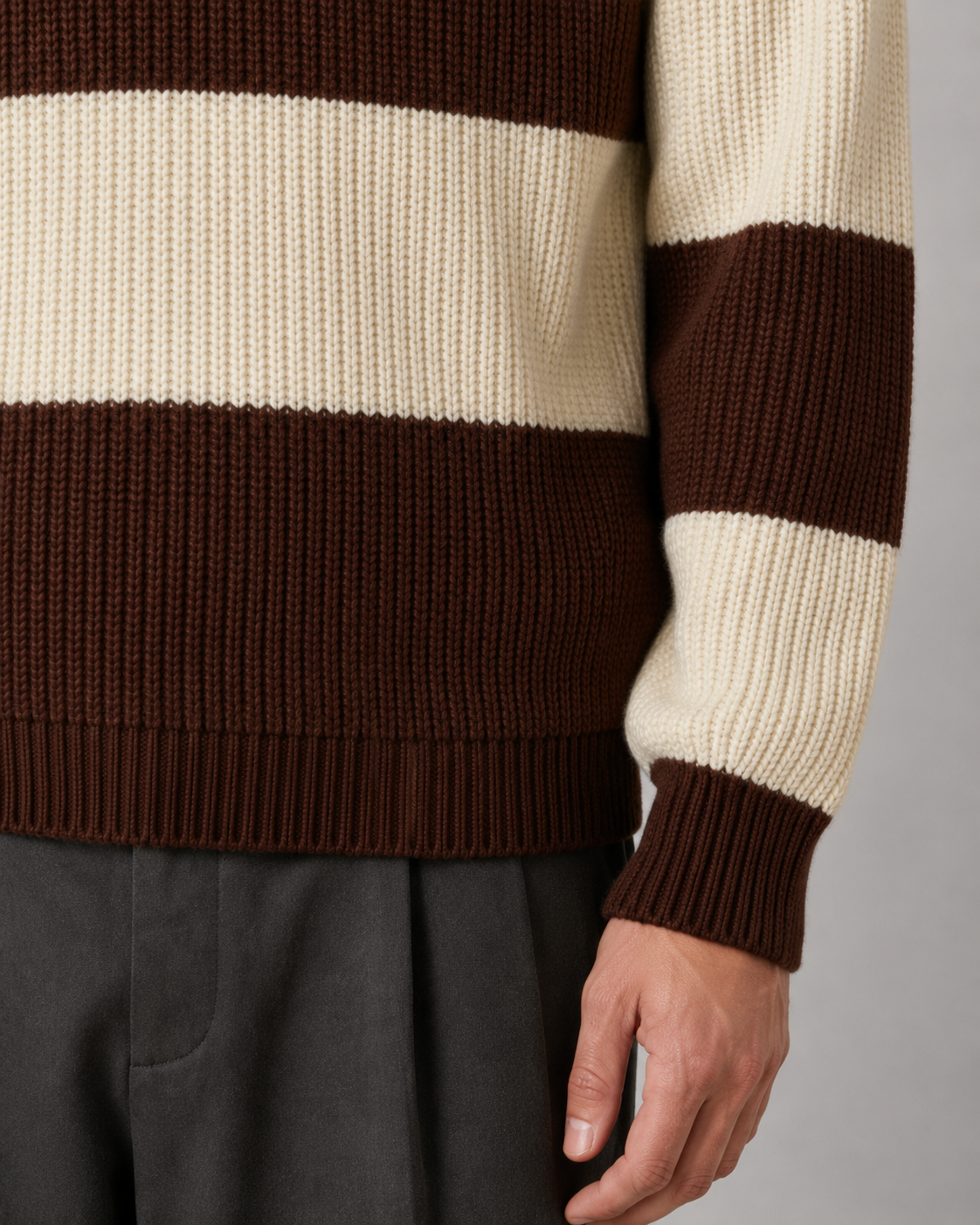 Men's Striped Knitted Polo Sweater with Button Collar