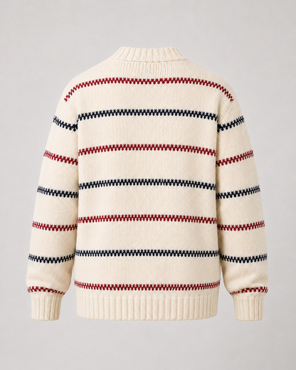Men's Striped Knitted Sweater - Crew Neck Relaxed Fit
