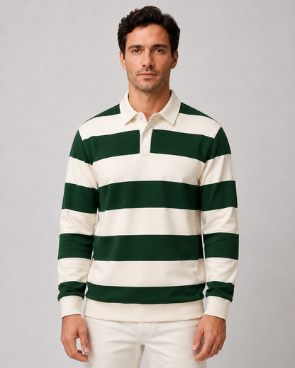 Men's Striped Rugby Polo - Long Sleeve Regular Fit