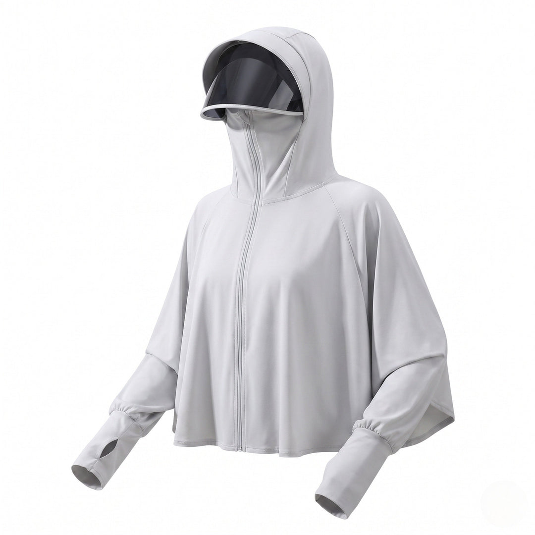 Women UV Protection Hooded Blouse with Expandable Face Visor