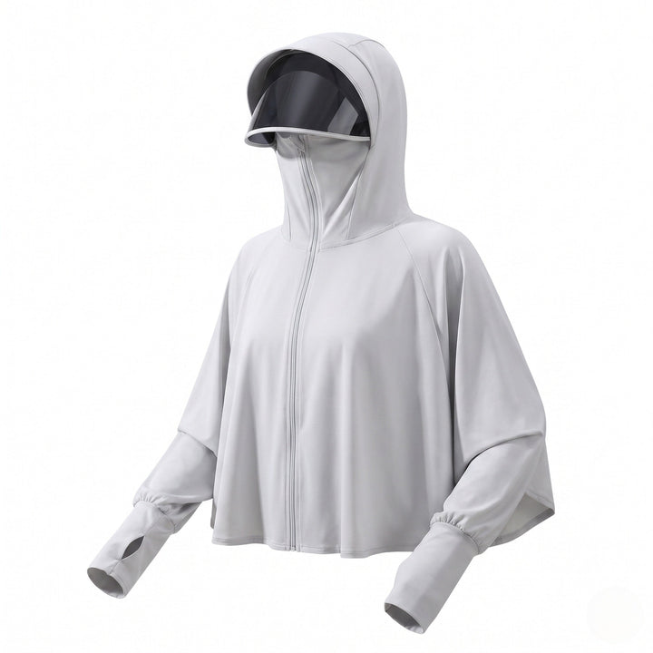 Women UV Protection Hooded Blouse with Expandable Face Visor
