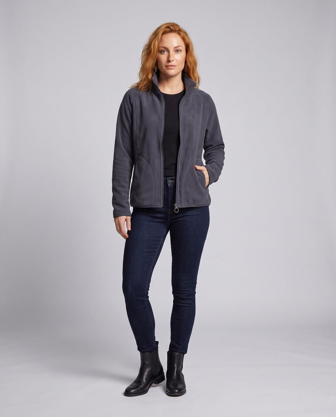 Men's Fleece Jacket with Stand-up Collar and Wind Protection