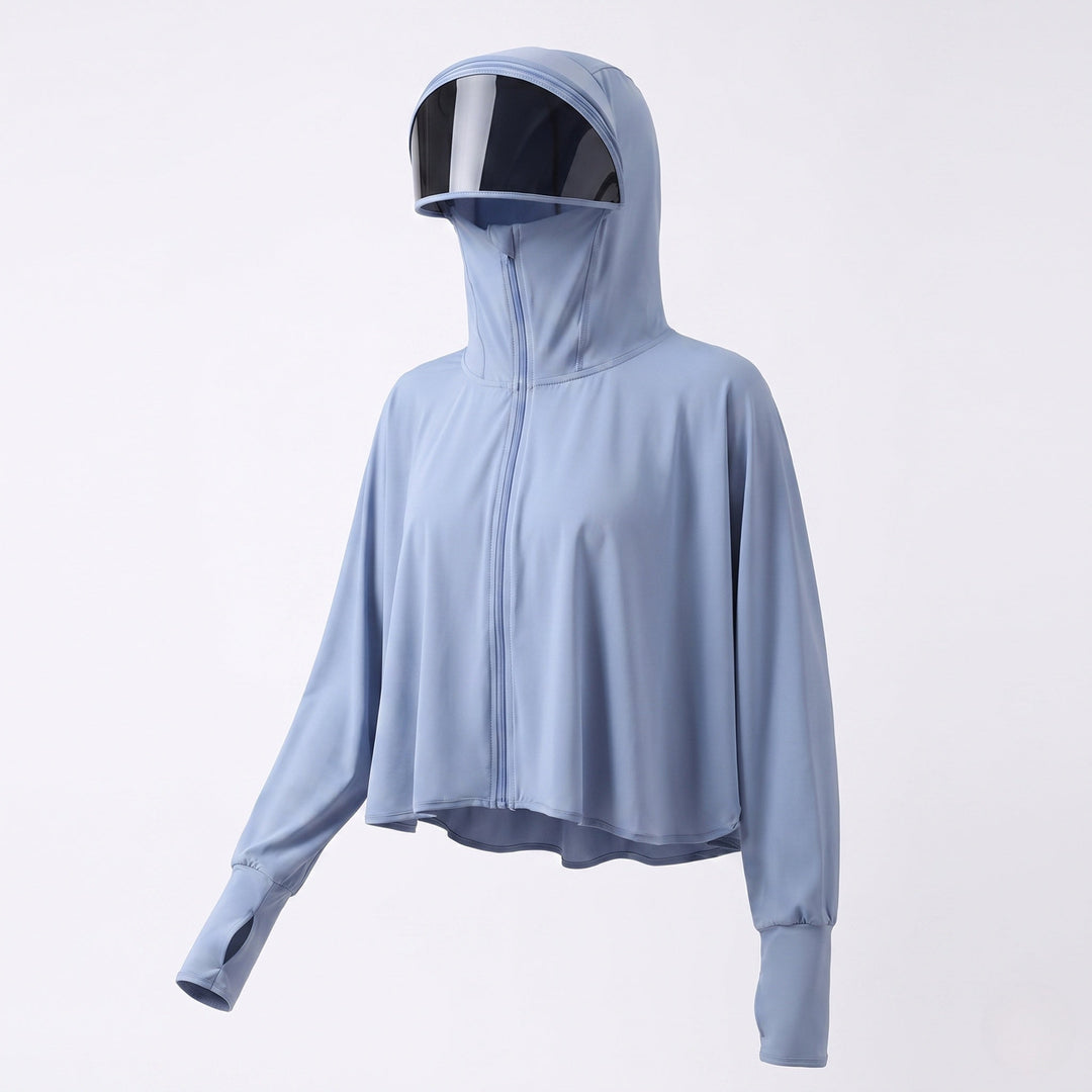 Women UV Protection Hooded Blouse with Expandable Face Visor