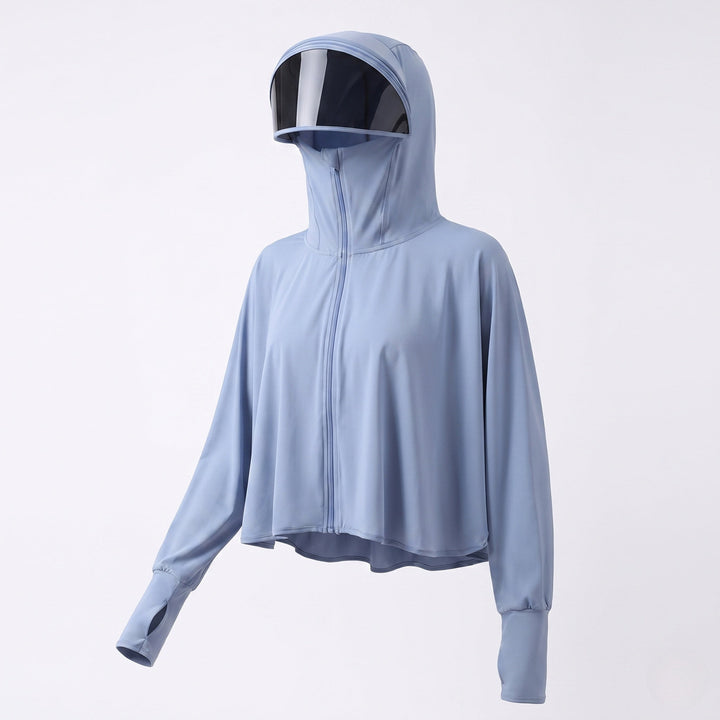 Women UV Protection Hooded Blouse with Expandable Face Visor