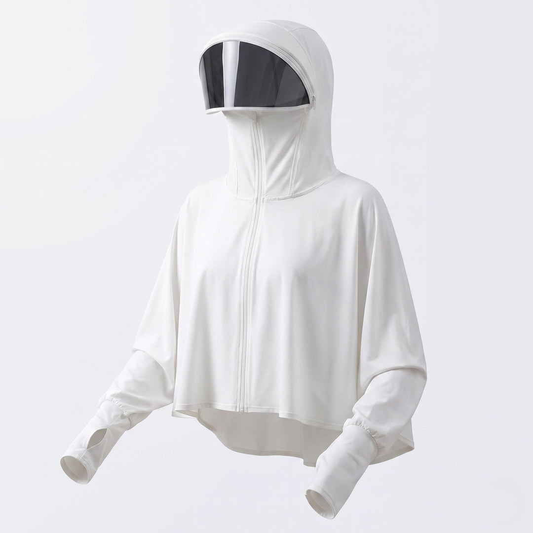 Women UV Protection Hooded Blouse with Expandable Face Visor