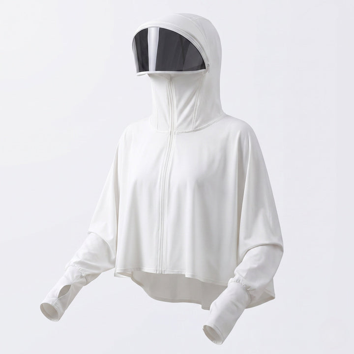 Women UV Protection Hooded Blouse with Expandable Face Visor