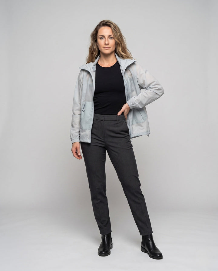 Women's Lightweight Windbreaker Jacket with Adjustable Hood Design and Side Pockets