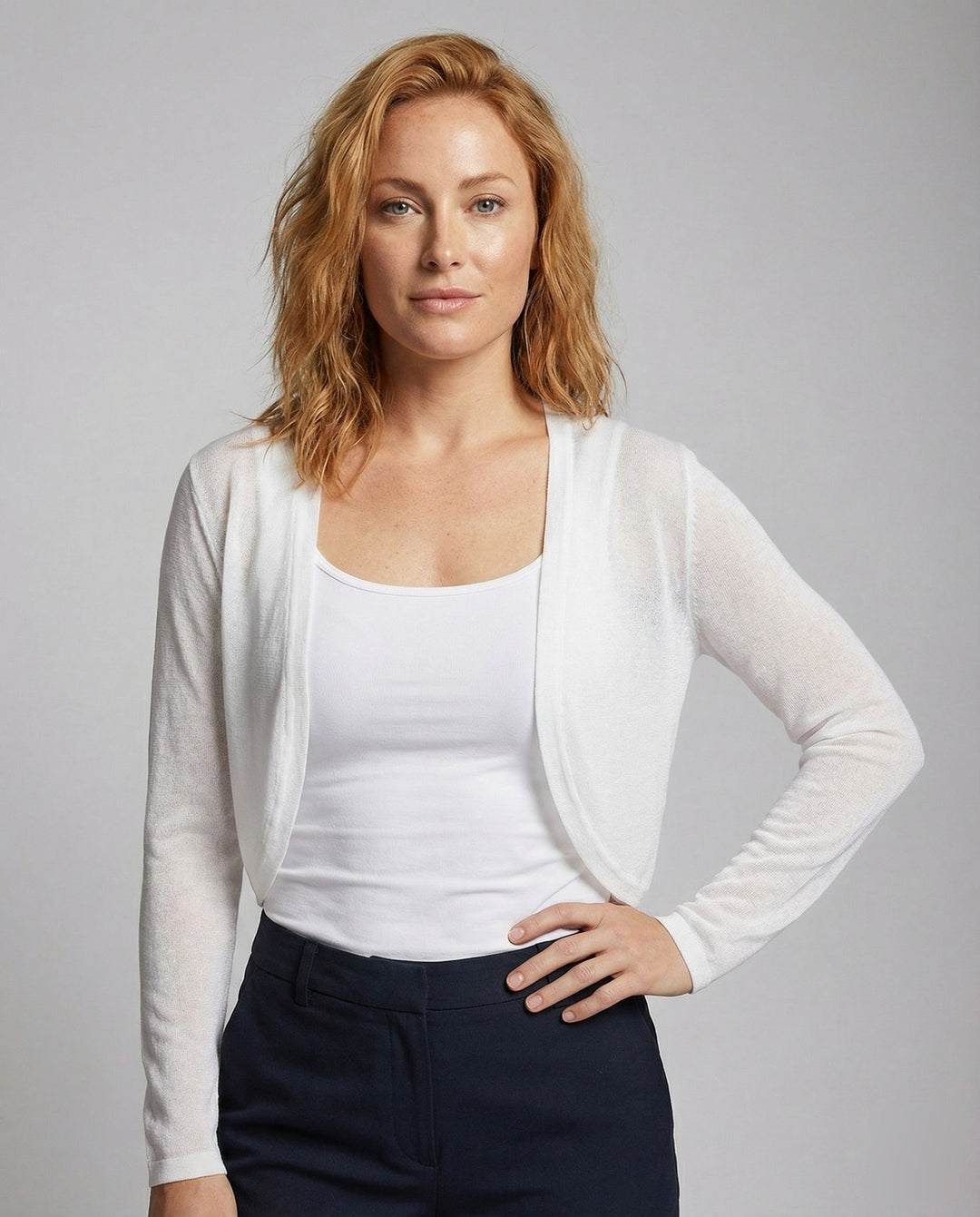 Women's Short Bolero Fine Knit Cardigan with Long Sleeves