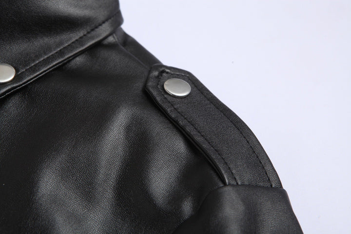 Slim Fit Leather Motorcycle Jacket for Men with Stand-Up Collar