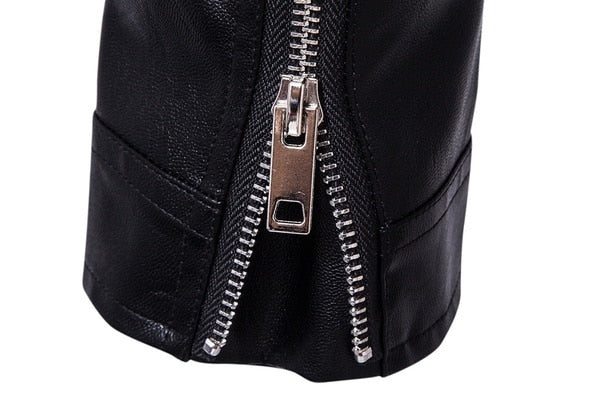 Slim Fit Leather Motorcycle Jacket for Men with Stand-Up Collar