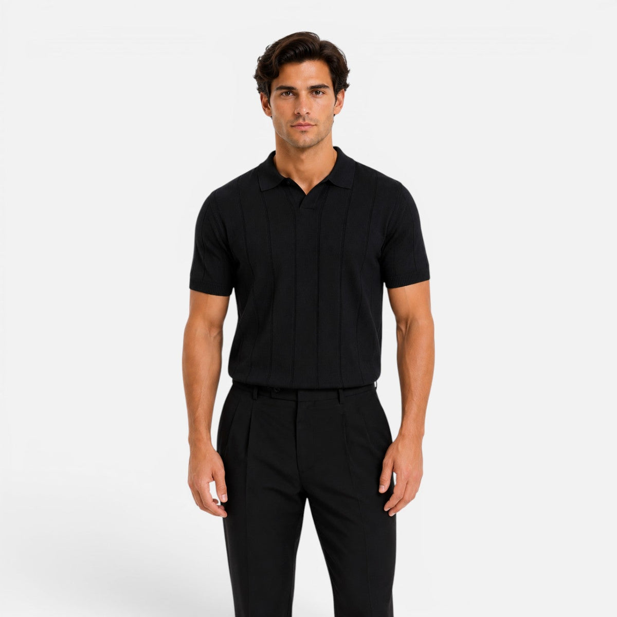 Men’s Knitted Polo Shirt Lightweight Breathable Slim Fit Summer
